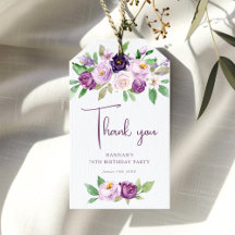 Purple Floral 70th Birthday Thank you Favour