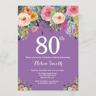 Purple Floral 80e anniversaire Invitation