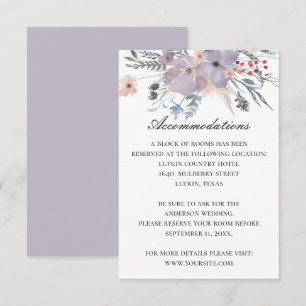 Purple floral accommodations. Wedding details Enclosure Card