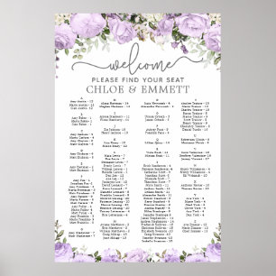 Purple Floral Alphabetical Wedding Seating Chart