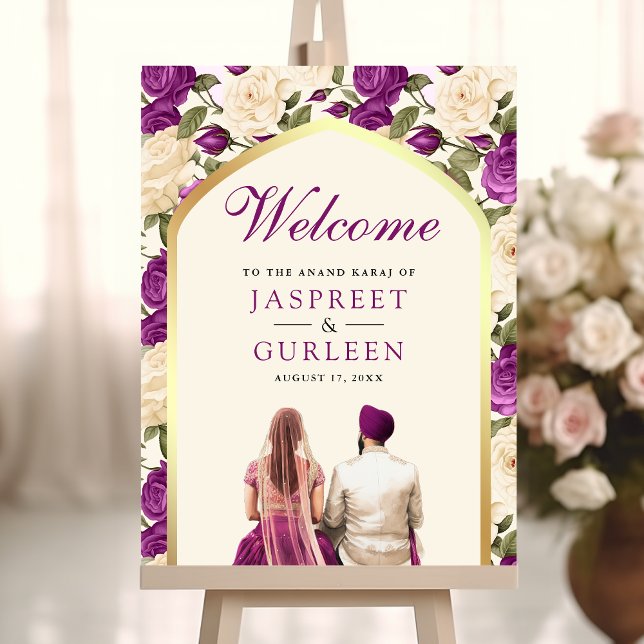 Purple Floral Anand Karaj Affiche de bienvenue Mar (Créateur téléchargé)