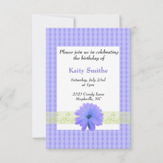 Purple Floral and Diamond Birthday Invitation