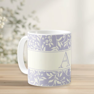 Purple Floral and Foliage Monogram Coffee Mug