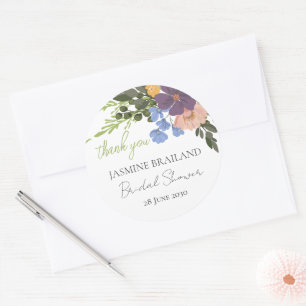 Purple Floral and Greenery Bridal Shower Thank You Classic Round Sticker
