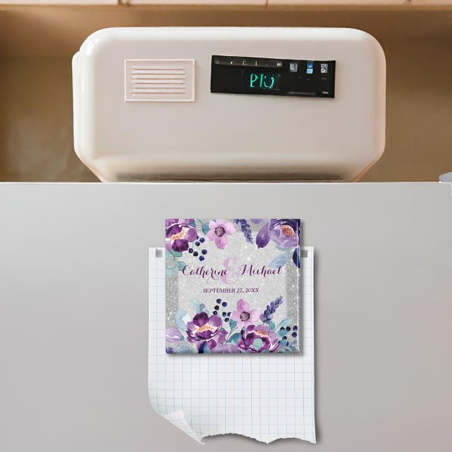 Purple Floral and Silver Glitter Magnet (Creator Uploaded)