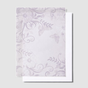 Purple Floral and Swirls Vellum Invitations