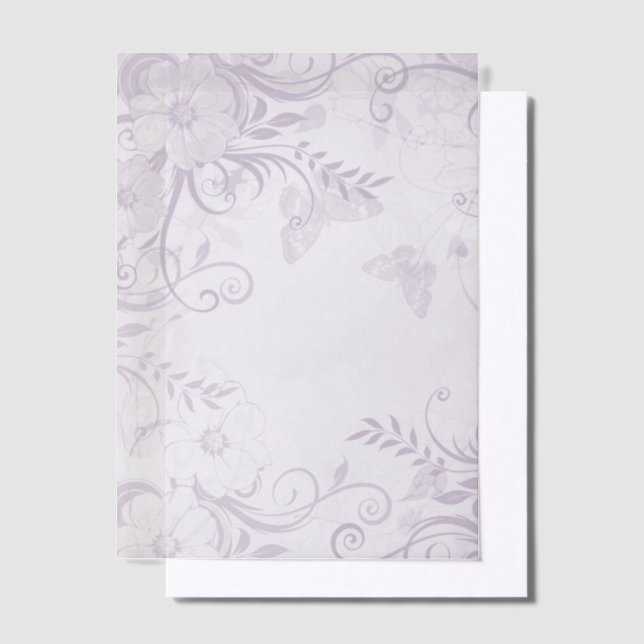 Purple Floral and Swirls Vellum Invitations (Offset)