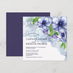 Purple Floral Anemone String Lights Wedding Invitation