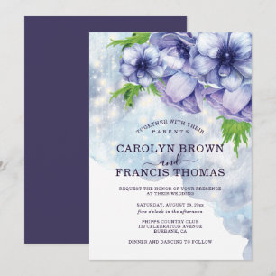 Purple Floral Anemone Wedding Invitation