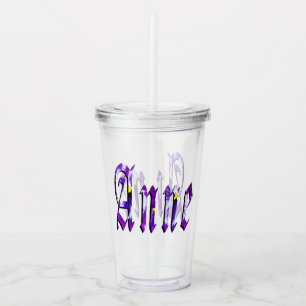 Purple Floral Anne Name, Acrylic Tumbler