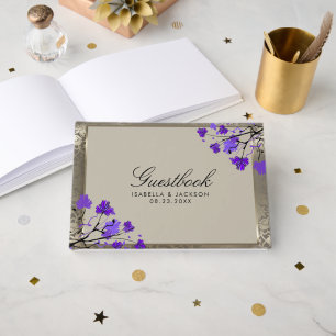 Purple Floral & Antique Silver Wedding Guest Book