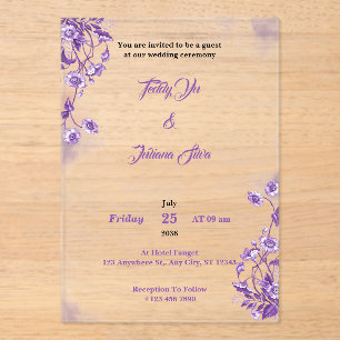 Purple Floral Aquarelle acrylique invitation maria