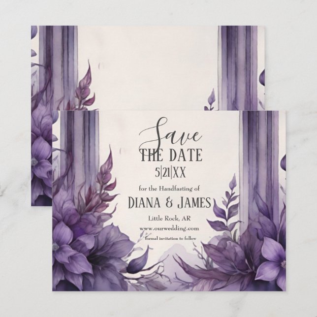 Purple Floral Arch Pagan Handfasting Save The Date (Front/Back)