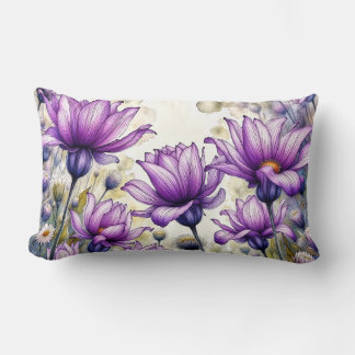 Purple Floral Art Print | Watercolor Daisy Flower  Lumbar Pillow