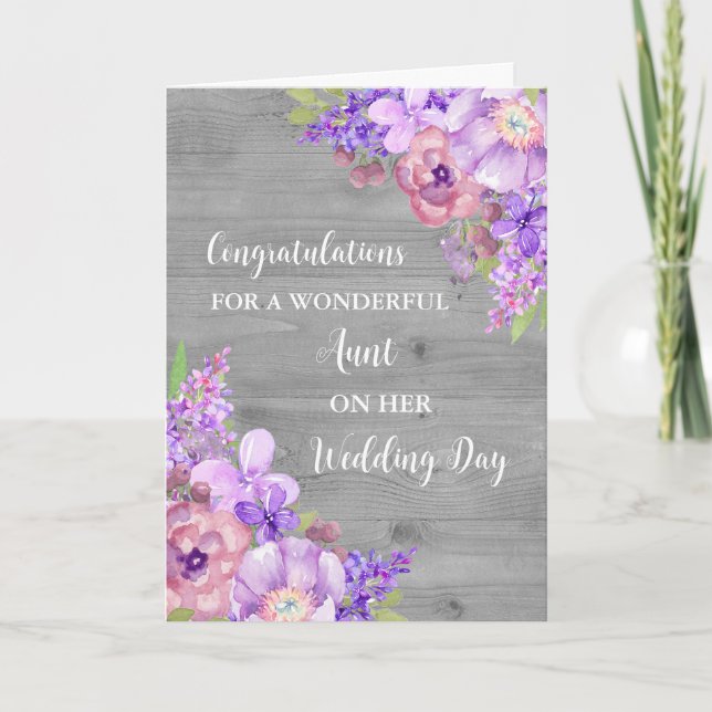 Purple Floral Aunt Wedding Day Congratulations Card (Front)