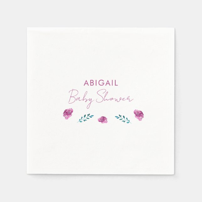 Purple Floral Baby Shower Cocktail Napkin (Front)