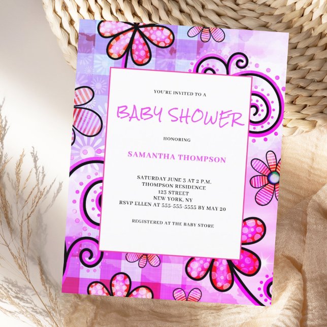 Purple Floral Baby Shower Invitation Postcard (Creator Uploaded)