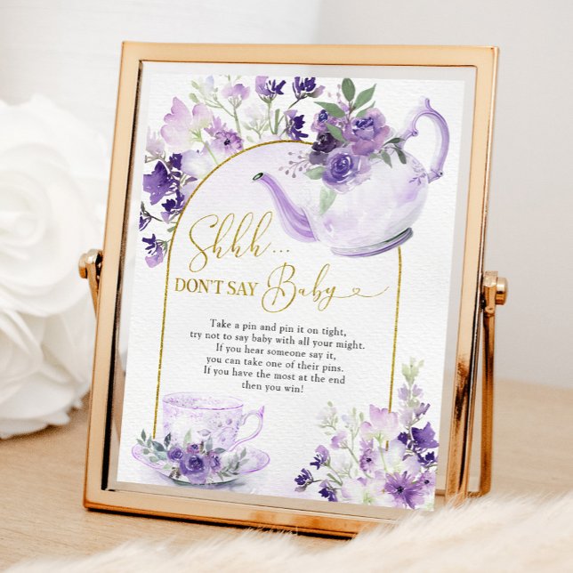 Purple Floral Baby Shower Tea Don't Say Baby Poster (Creator Uploaded)