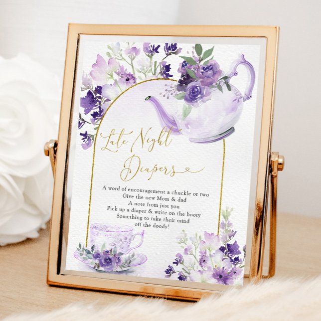 Purple Floral Baby Shower Tea Late Night Diaper Poster (Creator Uploaded)