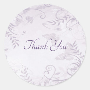 Purple floral background thank you  classic round  sticker