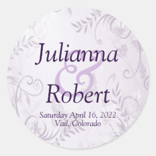 Purple floral background wedding classic round st sticker
