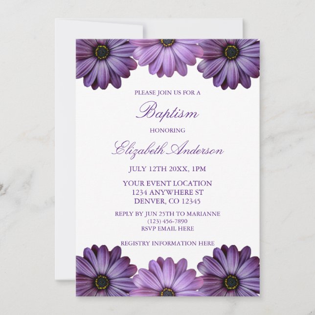 Purple Floral Baptism Invitation (Front)