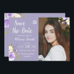 Purple Floral Bat Mitzvah Photo Save The Date<br><div class="desc">Pastel Purple Floral Bat Mitzvah Photo Save The Date</div>