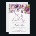 Purple Floral Birthday 70th Birthday Celebration Invitation<br><div class="desc">Beautiful flowers in shades of purple and a script font. The back side includes a purple damask pattern.</div>