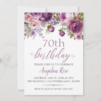 Purple Floral Birthday 70th Birthday Celebration Invitation