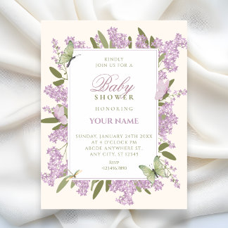 Purple floral birthday baby shower invitation