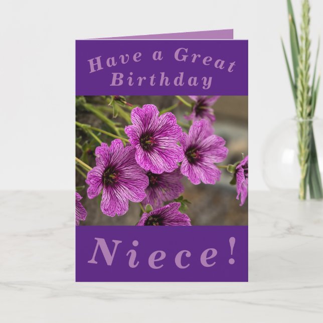Purple Floral Birthday Card for Niece (Front)