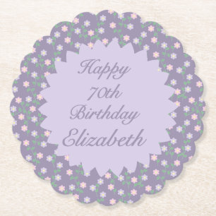 Purple Floral Birthday Paper Coaster