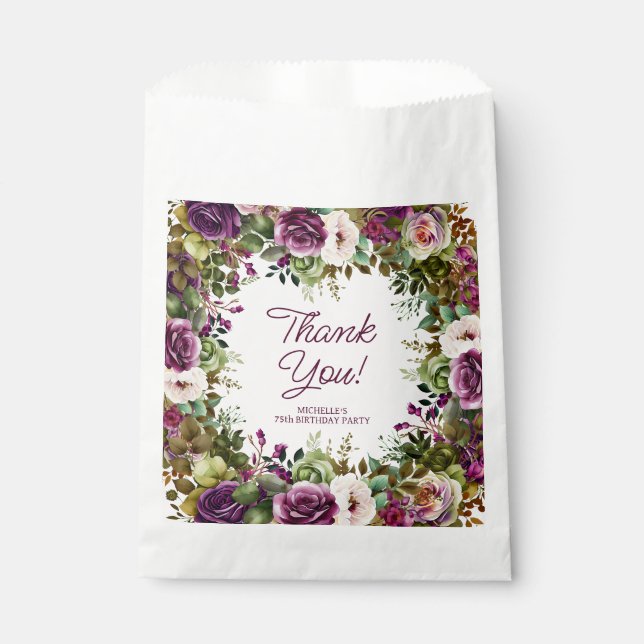 Purple Floral Birthday Thank You Favour Bag (Front)