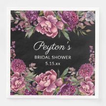 Purple Floral Black Bridal Shower Name Date