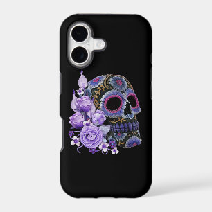 Purple Floral Black Sugar Skull Day Of The Dead
