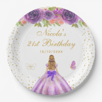 Purple Floral Blonde Hair Princess Birthday Party
