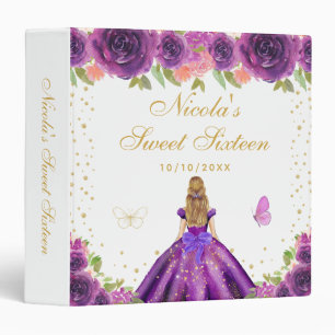 Purple Floral Blonde Hair Princess Sweet Sixteen Binder
