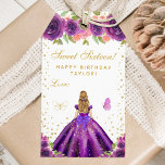 Purple Floral Blonde Hair Princess Sweet Sixteen Gift Tags<br><div class="desc">This elegant and glamourous sweet sixteen birthday gift tag can be personalized with a name. The design features a beautiful princess with blonde hair and fair skin in a dark purple ball gown. The text combines handwritten script and modern sans serif fonts for a classy and sophisticated look. The floral...</div>