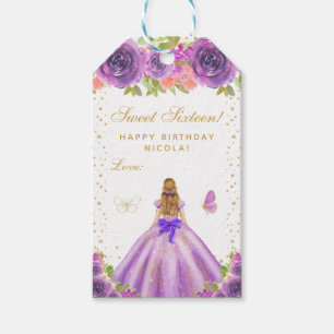 Purple Floral Blonde Hair Princess Sweet Sixteen Gift Tags