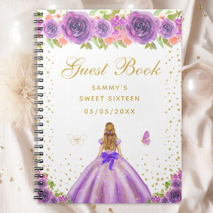 Purple Floral Blonde Hair Princess Sweet Sixteen Notebook