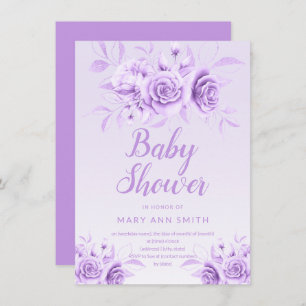 Purple Floral Blush Glitter Baby Shower Invitation