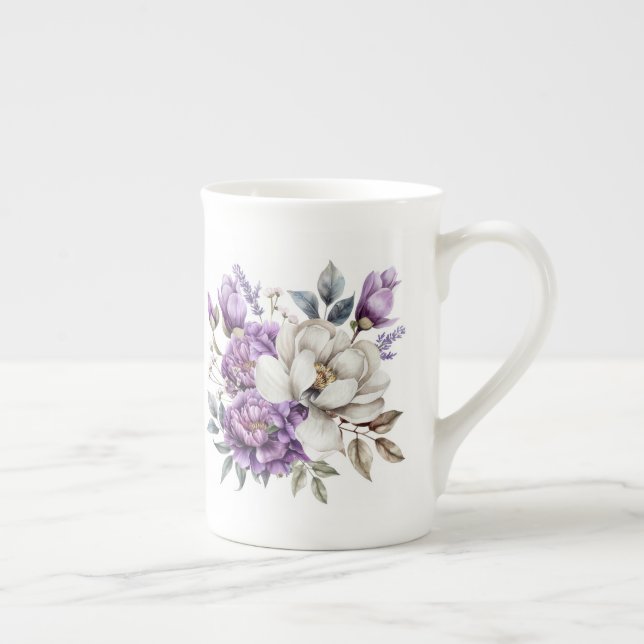 Purple Floral  Bone China Mug (Right)