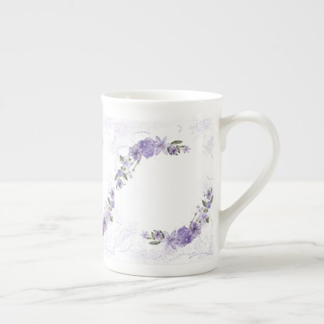 Purple Floral Bone China Mug (Right)