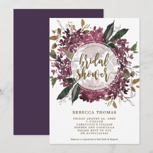 purple floral botanical bridal shower invitation