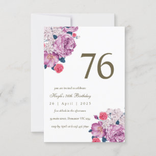 Purple Floral Botanical Simple Chic 76th Birthday Invitation