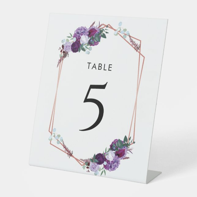 Purple Floral Botanical Table Number Pedestal Sign (Front)