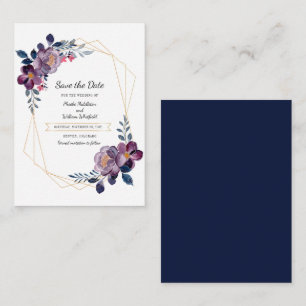 Purple Floral Botanical Watercolor Save the Date Card