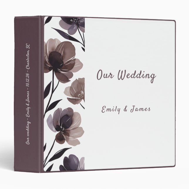 Purple Floral Botanical Wedding Binder (Front/Spine)