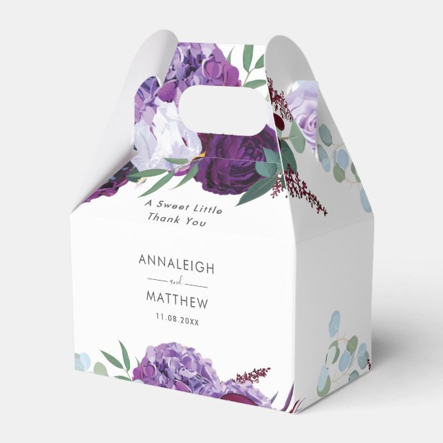Purple Floral Botanical Wedding Favor Box (Front Side)