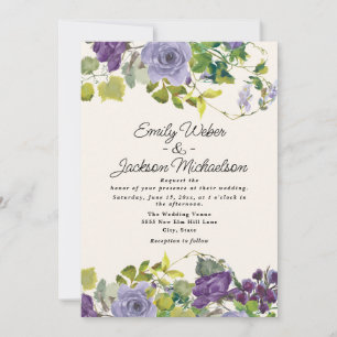 Purple Floral Botanical Wedding Invitation